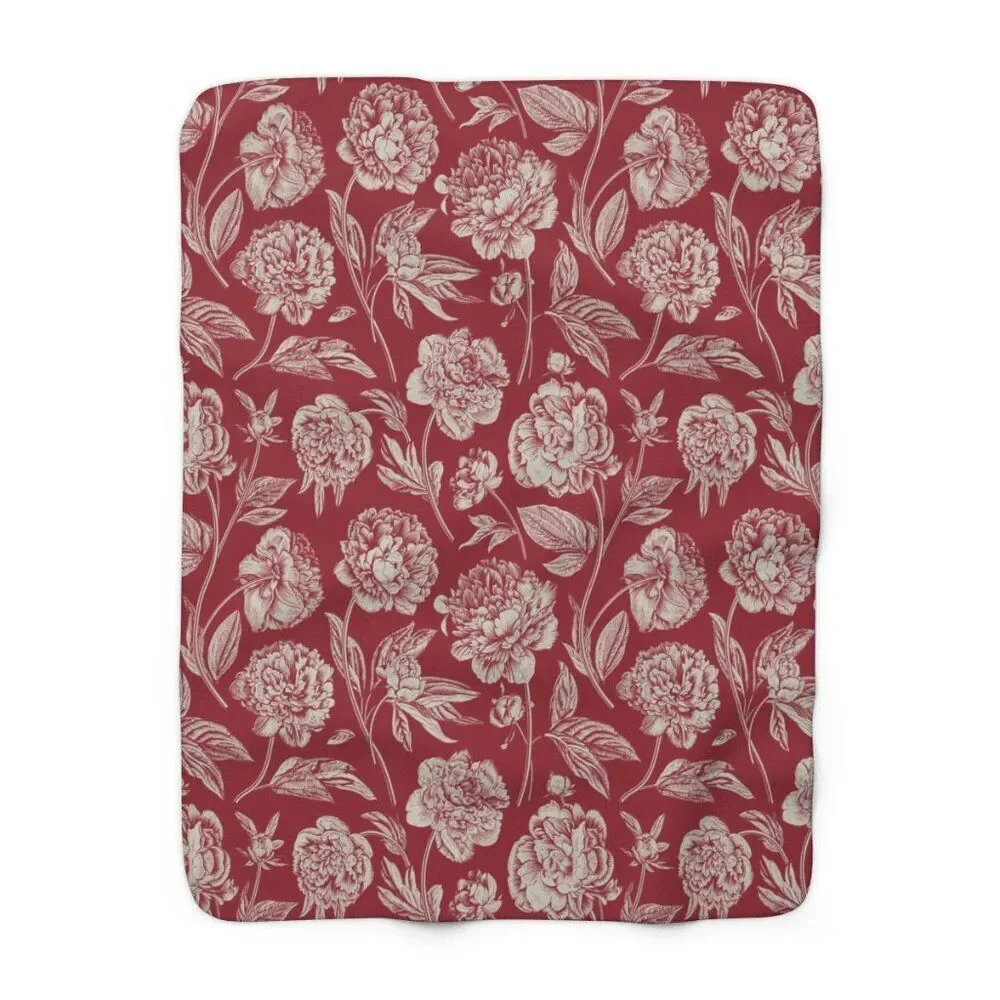 NWT Porter Anna- Crimson & Cream Sherpa Blanket in Peony